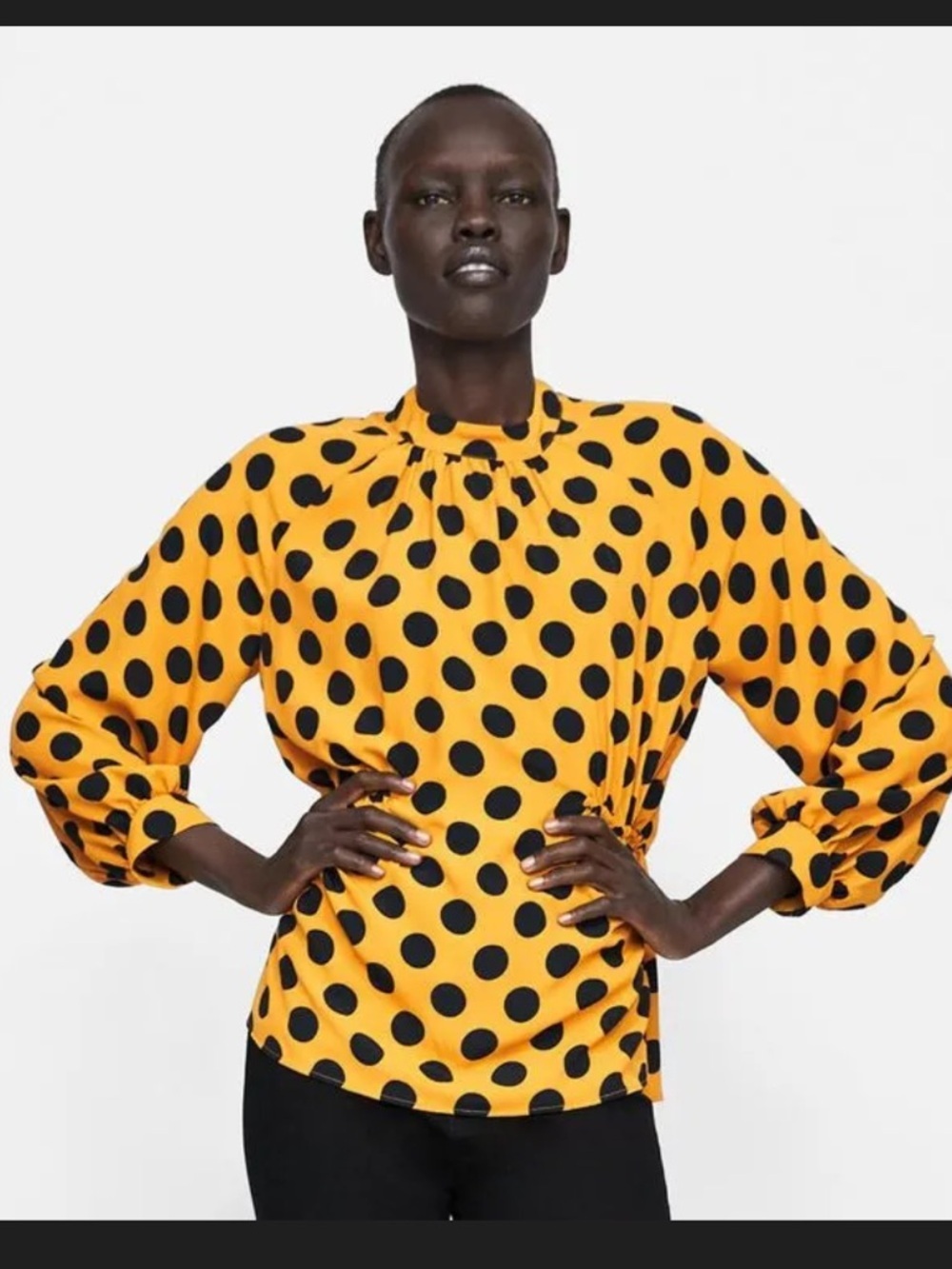 Mustard Women Orange Polka Dot High Neck Blouse Top Size M NWOT